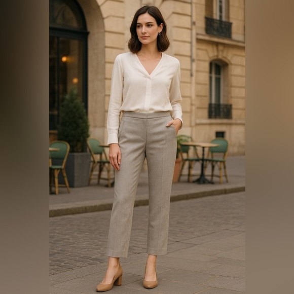 Tailored Rebecca Taylor Linen Blend Trousers Taupe Tweed Ankle Nwt 16 #2500